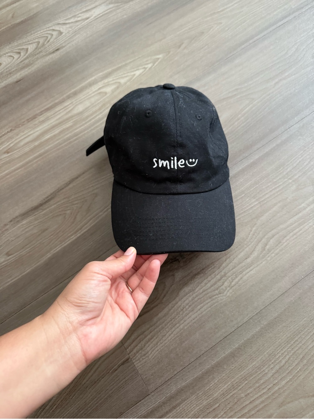 Smile Embroidered Black Baseball Cap 100% cotton